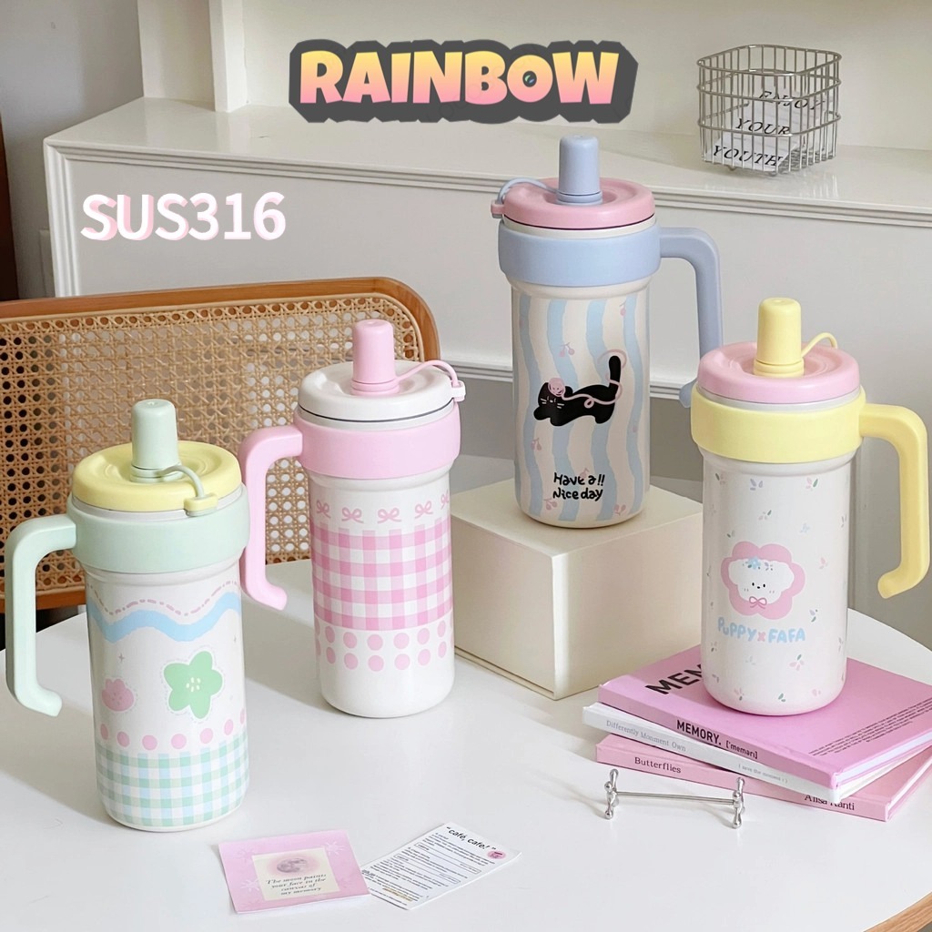 RAINBOW CUP 🚚แก้วเยติ แก้วใส่น้ำแข็งขนาดใหญ่ สแตนเลส 316 แก้วสูญญากาศ จุได้เยอะ แก้วกาแฟน่ารัก มีหลอดดูด เก็บความร้อนและความเย็นได้