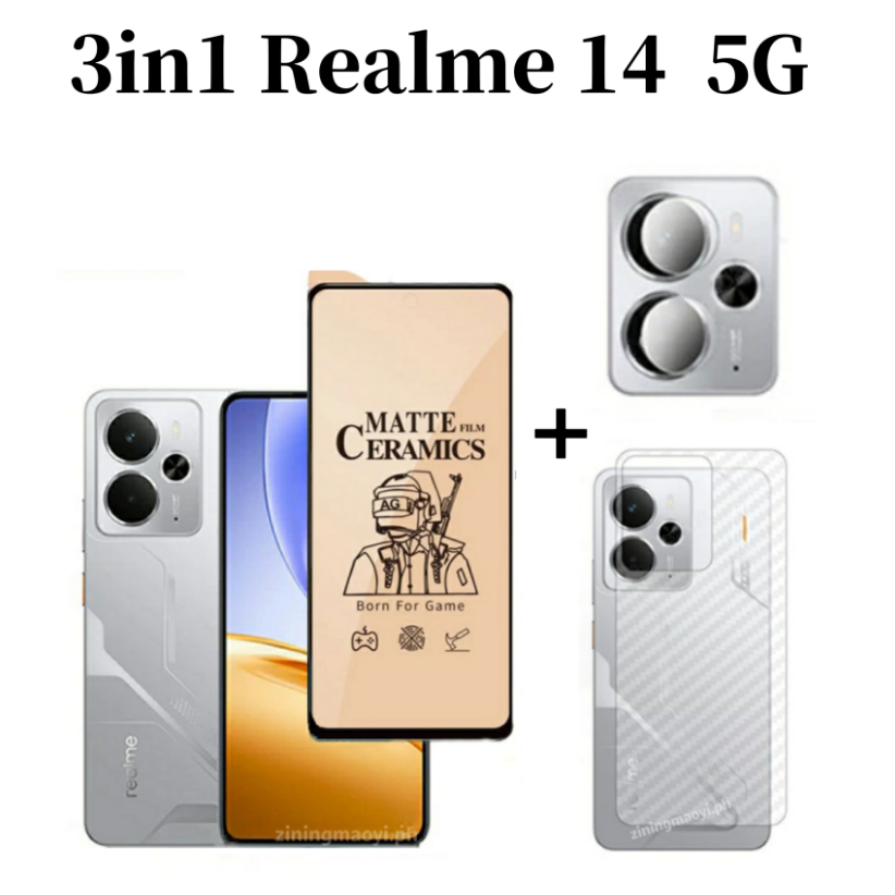 3in1 Realme 14 5Gฟิล์มเซรามิคสําหรับRealme 14T Realme C75 ป้องกันหน้าจอและกล้องเลนส์ฟิล์มด้านหลัง
