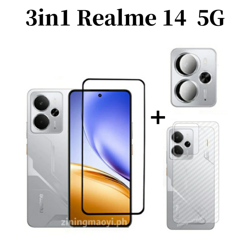 3in1 Realme 14 5GกระจกนิรภัยสําหรับRealme 14T Realme C75 ป้องกันหน้าจอและกล้องเลนส์ฟิล์มด้านหลัง