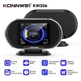 KONNWEI KW206 HUD เกจวัดรถยนต์+OBD2 เครื่องสแกน วัดอัตราสิ้น…