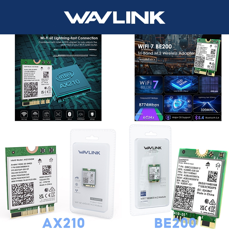 WAVLINK การ์ด WiFi AX210/BE200 WiFi 6E WiFi 7 การ์ดเครือข่ายไร้สายแบบไตรแบนด์