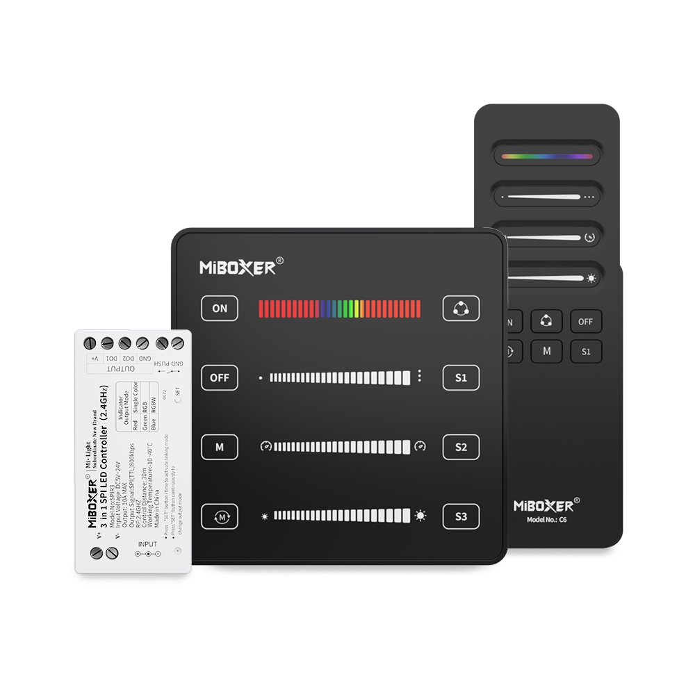 Miboxer 3 in 1 (สีเดียว + RGB + RGBW) SPI LED Controller B6 2.4G SPI แผง C6 รีโมทสําหรับ WS2811 WS28