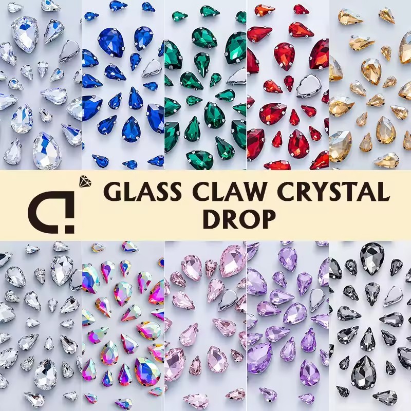 50 ชิ้น Drop Claw Rhinestones คละไซส์แก้วคริสตัลเย็บบนชุดแต่งงานรองเท้ากระเป๋า DIY อุปกรณ์เสริม