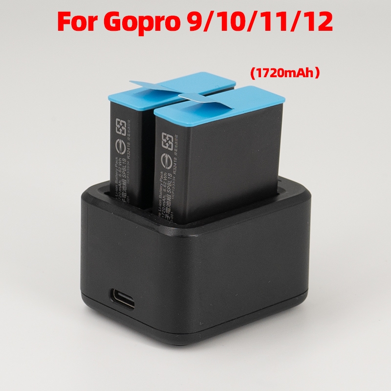 เครื่องชาร์จคู่สำหรับ GoPro HERO 12 / HERO 11 / HERO 10 / HERO 9 แบตเตอรี่ 1720mAh อุปกรณ์เสริม Go P