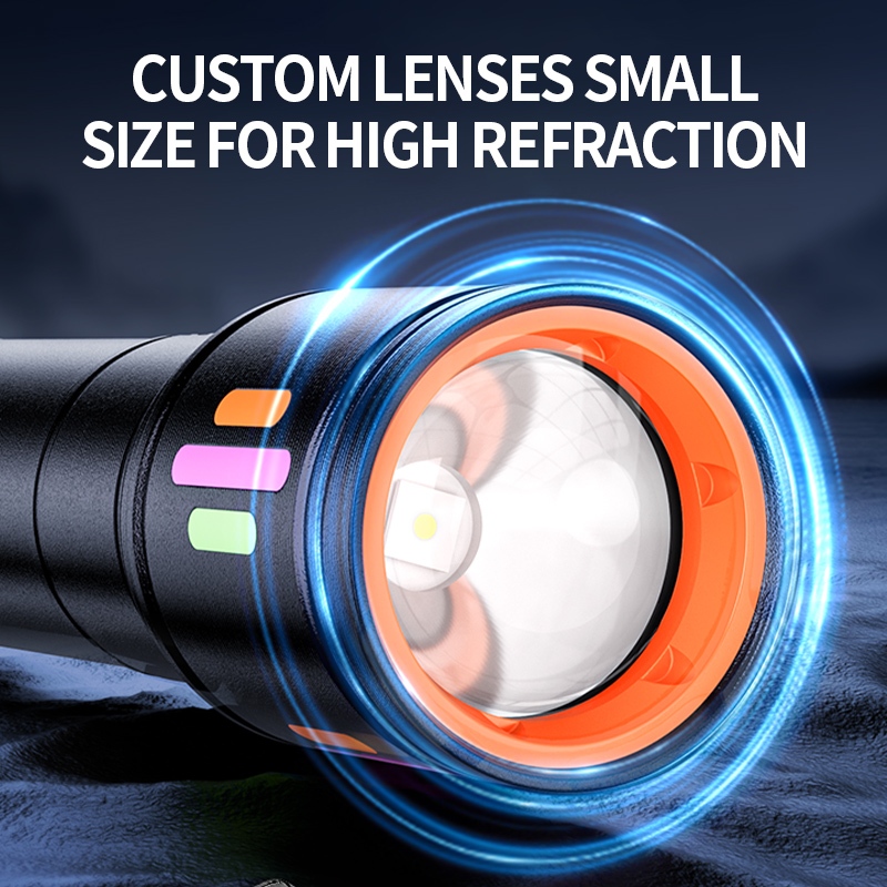 SmilingShark SD5337 ไฟฉาย led M60 6000LM สว่างมาก ค็อบสปอตไลท์ ด้วยการเรืองแสงสี ไฟคบเพลิง ซูมได้ 5 รูปแบบ Type-C แบบชาร์จได้ กันน้ำสำหรับการเดินป่าแคมป์ปิ้ง — صورة 5