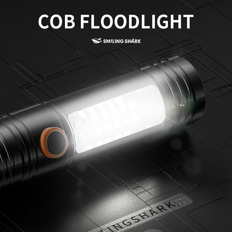 SmilingShark SD5337 ไฟฉาย led M60 6000LM สว่างมาก ค็อบสปอตไลท์ ด้วยการเรืองแสงสี ไฟคบเพลิง ซูมได้ 5 รูปแบบ Type-C แบบชาร์จได้ กันน้ำสำหรับการเดินป่าแคมป์ปิ้ง — صورة 6