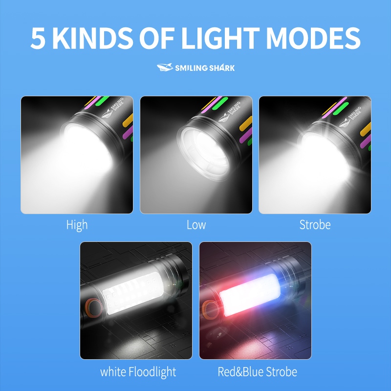 SmilingShark SD5337 ไฟฉาย led M60 6000LM สว่างมาก ค็อบสปอตไลท์ ด้วยการเรืองแสงสี ไฟคบเพลิง ซูมได้ 5 รูปแบบ Type-C แบบชาร์จได้ กันน้ำสำหรับการเดินป่าแคมป์ปิ้ง — صورة 7