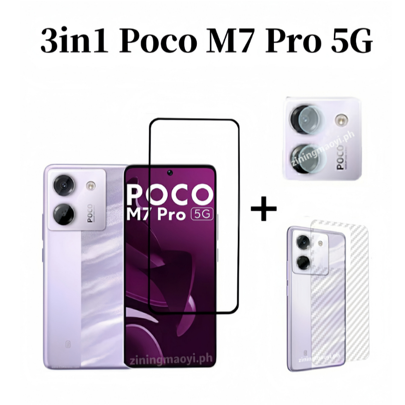 3in1 Poco M7 Pro 5G ฟิล์มกระจกนิรภัยสําหรับ Poco M6 Pro X6 Pro เลนส์กล้องป้องกันหน้าจอและฟิล์มด้านหล