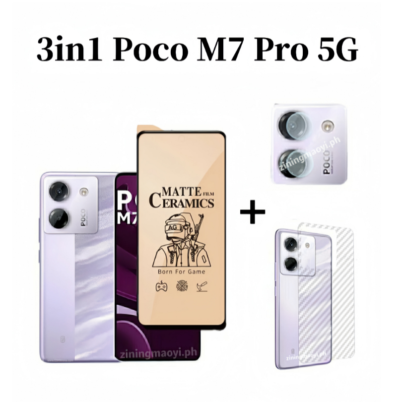 3in1 Poco M7 Pro 5Gฟิล์มเซรามิคสําหรับPoco M6 Pro X6 Proกล้องเลนส์ป้องกันหน้าจอและฟิล์มด้านหลัง
