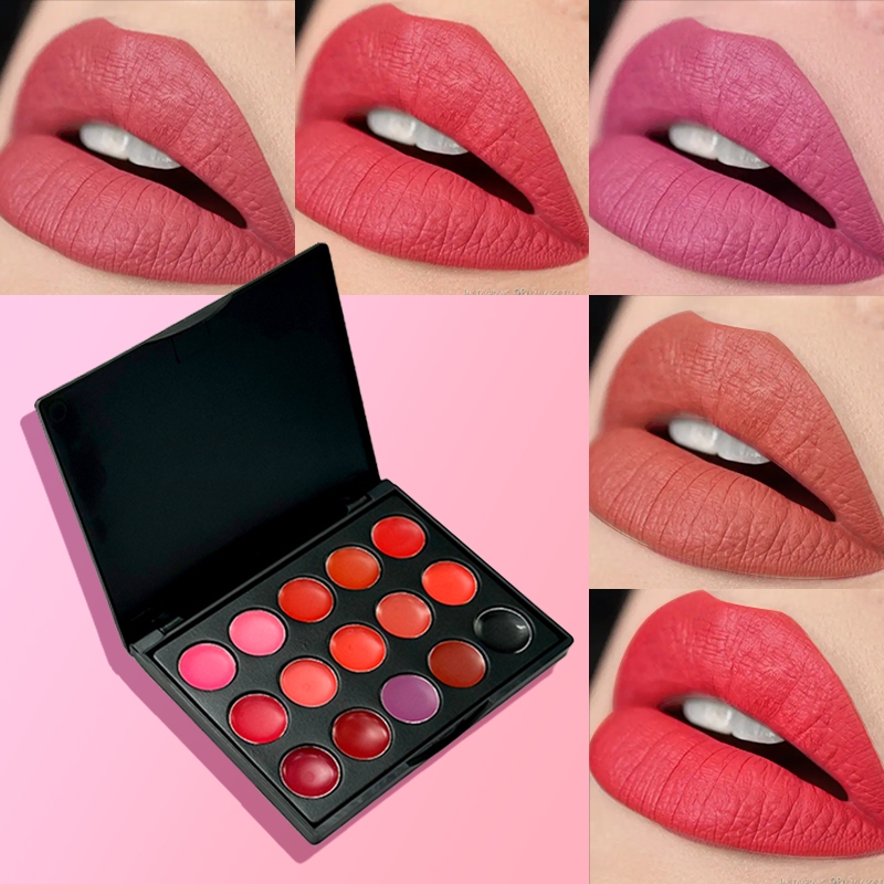 Veroni 15 สีลิปสติก Palette กันน้ํา Long Lasting Pigment Moisturizing เครื่องสําอางแต่งหน้า Lipgloss Palette