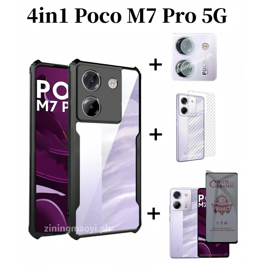4IN1 Poco M7 Pro 5Gเคสโทรศัพท์สําหรับPoco M6 Pro X6 Pro PrivacyAnti-Spyป้องกันหน้าจอและเลนส์ฟิล์มด้า