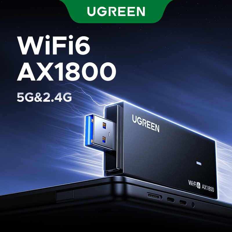 Ugreen AX1800 อะแดปเตอร์รับสัญญาณเครือข่าย WiFi6 USB3.0 5G&2.4G Dual-band USB Wifi สําหรับ PC แล็ปท็