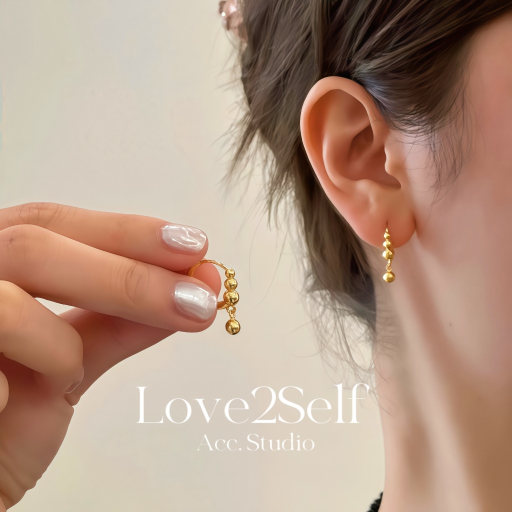 Love2Self E105 ต่างหูลูกปัดลูกบอลโลหะแฟชั่นสําหรับผู้หญิง Minimalist Cool Girl Hoop ต่างหู