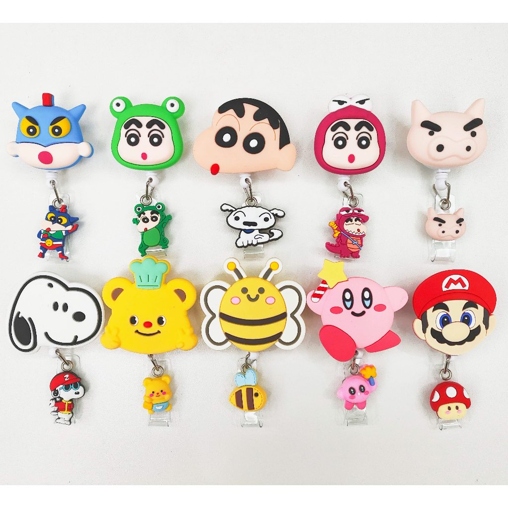 Doledo พร้อมสต็อก Crayon Shin-Chan Retractable Badge Easy-Pull Buckle จี้ Retractable Easy-Pull Buckle Mario Snoopy Butter Bear Pikachu
