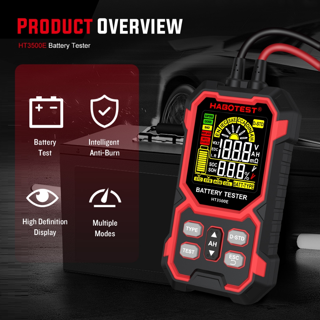 HABOTEST HT3500E เครื่องทดสอบแบตเตอรี่มัลติฟังก์ชั่นเครื่องทดสอบเครื่องวิเคราะห์แบตเตอรี่รถยนต์สีดํา 8V-30V BM550 ระบบตรวจจับแบตเตอรี่เครื่องมือแบตเตอรี่รถยนต์ ราคา ถูกที่สุด ดีลบีเคเค แกลเลอรีภาพที่ 2