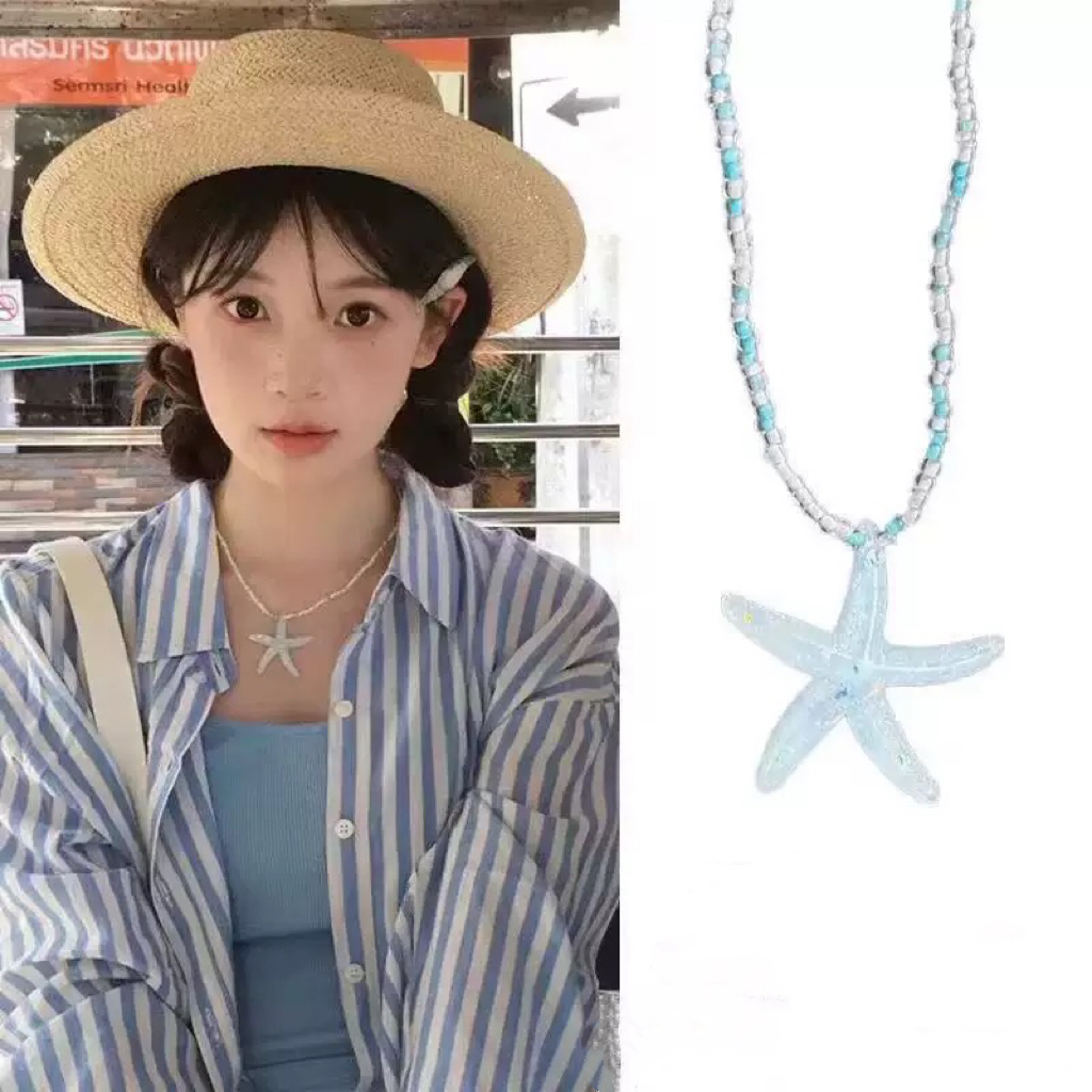 สไตล์เกาหลีแฟชั่นฤดูร้อนสไตล์วันหยุดชายทะเล ย2เค โดปามีนสีปลาดาวจี้สร้อยคอลูกปัดสําหรับผู้หญิง