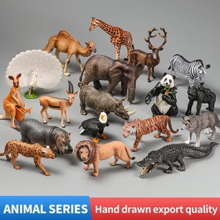 Montessori ของเล่นสัตว์ป่ารุ่น Lion Elephant Antelope Cheetah Action Figure Zoo Figurines น่ารัก Miniature การศึกษาเด็กของขวัญ