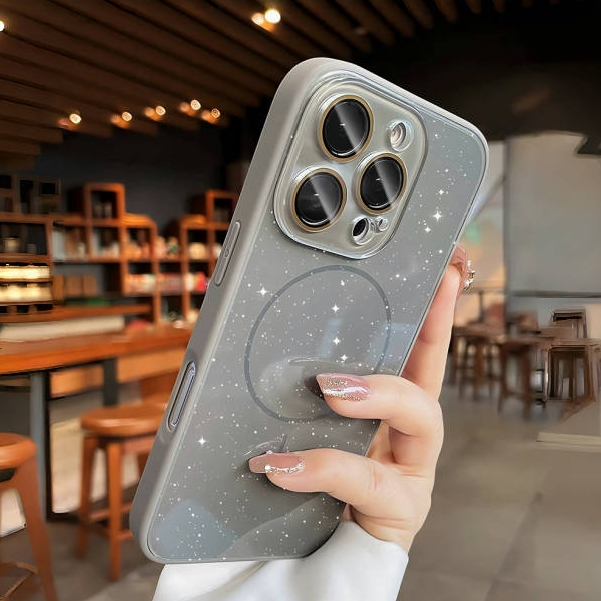 【Crystal frame/AG Gillter hard case/Gray】เคส compatible for iPhone 11 12 13 14 15 16 pro max case