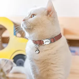ปลอกคอแมวสั่งทำ สาย PU ปรับได้ หัวเข็มขัดนิรภัย ผ้าคอร์ดูรอย