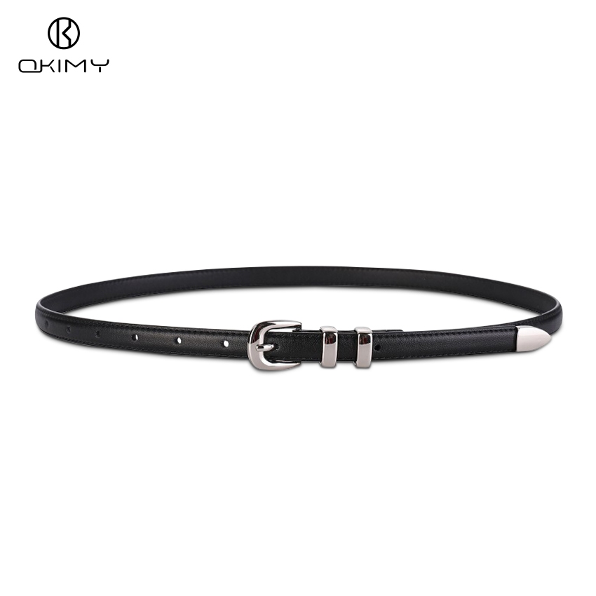 OKIMY แฟชั่นผู้หญิงเข็มขัดเข็มขัดบาง Elegant เข็มหัวเข็มขัดออกแบบ Second-layer Cowhide สายยาว Waistbands