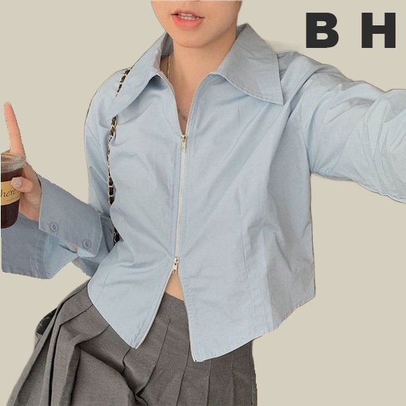 เสื้อโปโลแขนยาว คอโปโล มีซิป แฟชั่นสําหรับผู้หญิง