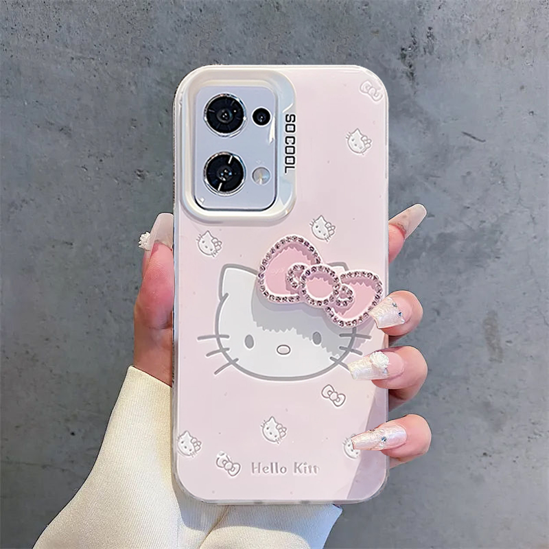 เคส OPPO Reno 13 13F 14 14F 15 15F 12 5G เคส OPPO Reno 14 13 12 15 Pro Max 5G เคสโทรศัพท์กันกระแทกน่ารักการ์ตูนคิตตี้แมว Diy ตุ๊กตาเคลือบแข็งโทรศัพท์ฝาครอบพร้อมกล้องป้องกันเคสสําหรับนักเรียนสาวผู้หญิง
