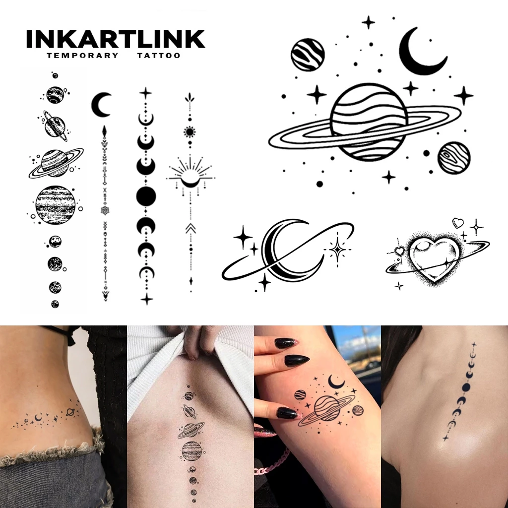 Inkartlink สติ๊กเกอร์รอยสักชั่วคราวขา, วิเศษกันน้ําติดทนนาน Moon Star, ติดทนนานถึง 15 วัน, รอยสักปลอม, รอยสักกึ่งถาวร
