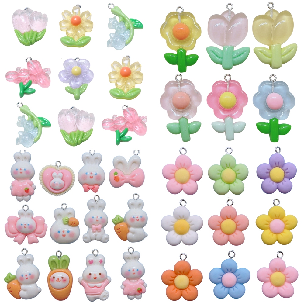 10 ชิ้นการ์ตูนดอกไม้สัตว์เรซิ่นจี้สําหรับเครื่องประดับ DIY ทําอุปกรณ์เสริมจี้สุนัขน่ารัก Charms ต่างหูสร้อยคอ