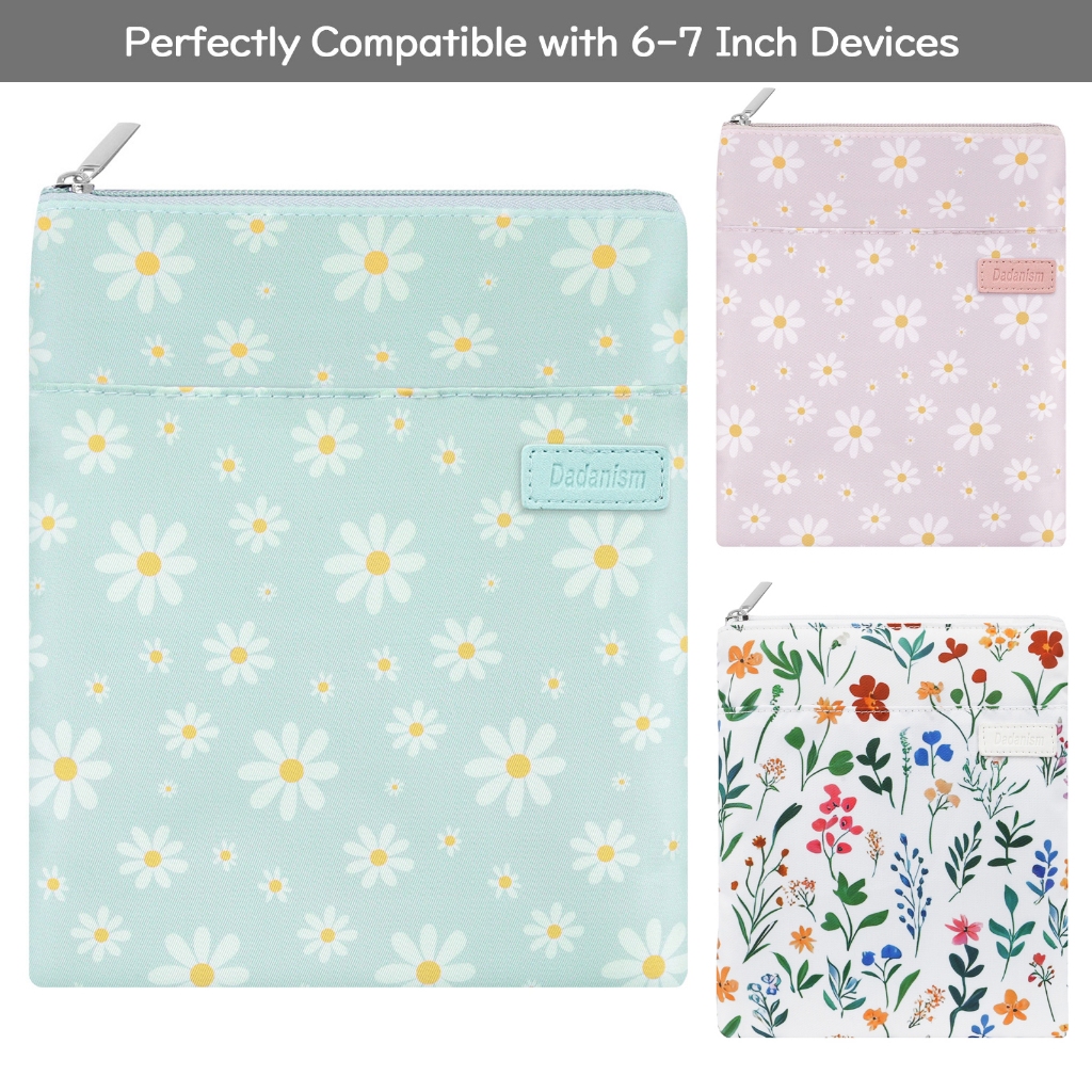 Dadanism Flower Daisy Pattern Dual Pocket Pouch Bag Carrying Case For 7" Kindle paperwhite 12th Gen 