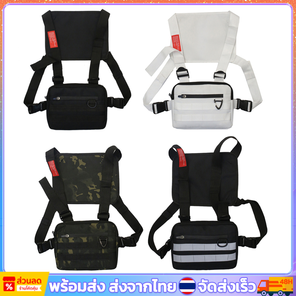 [พร้อมส่ง] แฟชั่น Streetwear Hip-Hop กระเป๋าคาดหน้าอกผู้หญิงผู้ชายเสื้อกั๊ก Oxford ผ้า Fanny Pack ยุทธวิธีสองสาย Chest Rig กระเป๋าสําหรับกีฬากลางแจ้ง