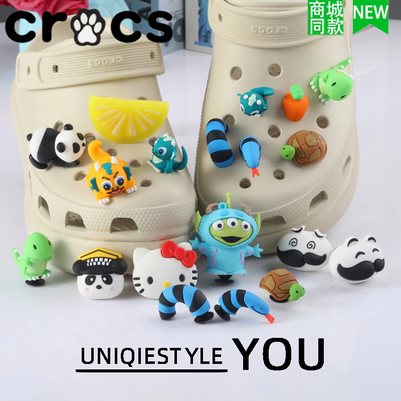 รองเท้าหลุมดอกไม้ charms พื้นผิวระดับไฮเอนด์สามมิติงูแพนด้าไดโนเสาร์ซีรีส์เครื่องประดับที่ถอดออกได้รองเท้าอุปกรณ์เสริม DIY
