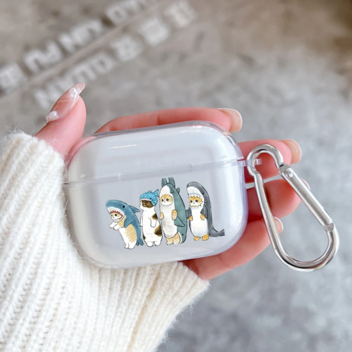 แมวน่ารักการ์ตูนนุ่มสําหรับ Apple Airpods 2 1 เคสหูฟังพร้อมตะขอสําหรับ Airpod Pro 3 Pro2 Clear ป้องก