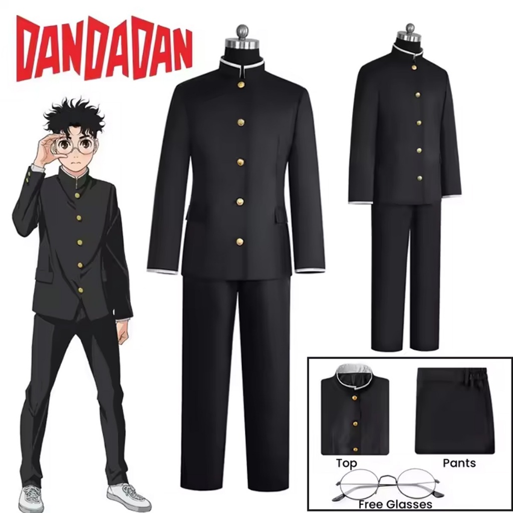 อะนิเมะ Ken Takakura คอสเพลย์เครื่องแต่งกาย Dandadan ชุดนักเรียนแว่นตาแจ็คเก็ตสีดํา Gakuran ชุดผู้หญ