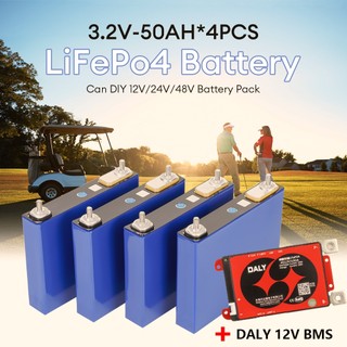 (ใหม่) PowMr 4pcs 3.2V 50AH Lifepo4 แบตเตอรี่ 4000 Lifecycles รวมพลังงานแสงอาทิตย์ Daly 4s 12V 100A Bms
