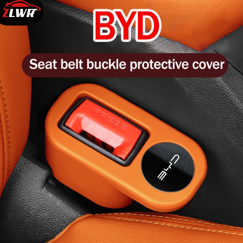 ZLWR BYD ปลอกป้องกันช่องเสียบเข็มขัดนิรภัย เหมาะสำหรับ BYD Atto 3/sealion 6/sealion 7/seal/m6/dolphin อุปกรณ์ปรับเปลี่ยนภายในรถยนต์ ทนทานต่อรอยขีดข่วนและการสึกหรอ