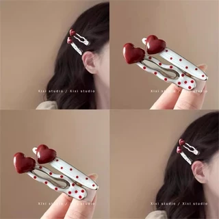 Love Polka Dot กิ๊บติดผมโลหะสาวหวานด้านข้าง Duckbill คลิปกิ๊บ