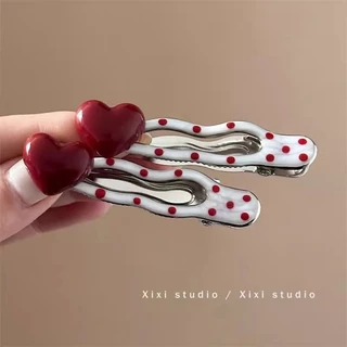 Love Polka Dot กิ๊บติดผมโลหะสาวหวานด้านข้าง Duckbill คลิปกิ๊บ