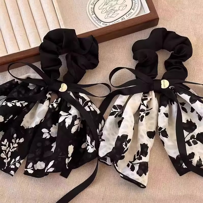 2025 ใหม่ Retro พิมพ์ Bowknot Ink กระโปรงผม Tie แถบคาดศีรษะหญิง High-End อ่อนโยน Elegant Hair Tie