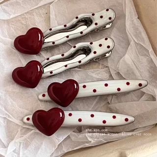 Love Polka Dot กิ๊บติดผมโลหะสาวหวานด้านข้าง Duckbill คลิปกิ๊บ
