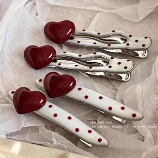 Love Polka Dot กิ๊บติดผมโลหะสาวหวานด้านข้าง Duckbill คลิปกิ๊บ