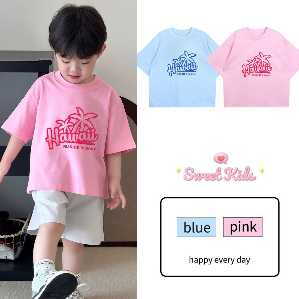 SweetKids พร้อมส่งจากกทม แขนสั้นเด็ก เด็กผู้ชายฤดูร้อนแขนสั้น คอกลม แฟชั่น ใส่ได้ทั้งเด็กชาย-หญิง พิมพ์ลายโมโนแกรม