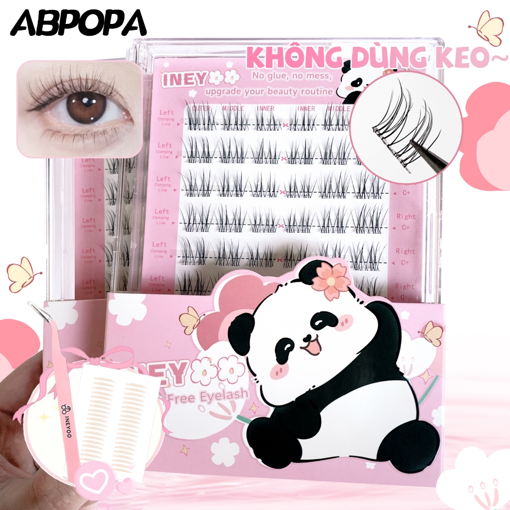 Ineyoo ไม่มีกาวต้องการขนตา Per-gule โปร่งใส Slim Stem แต่งหน้าทุกวันธรรมชาติ 10 แถว PAND-24