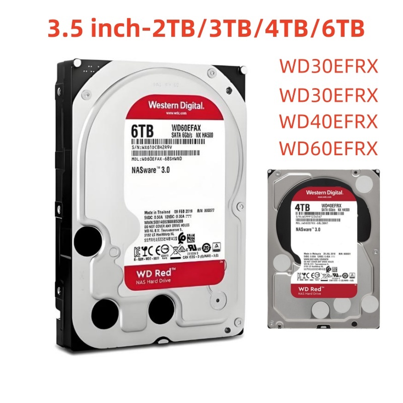 WD Red Plus 3.5 "HDD 5400rpm SATA 6 Gb/s 256MB/64MB CMR 2TB3TB4TB6TB เดสก์ท็อป NAS เซิร์ฟเวอร์ฮาร์ดไ