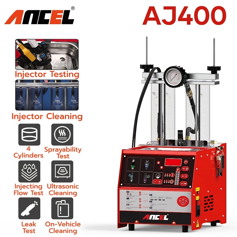 ANCEL AJ400 EFI TSI 4 สูบ 220V เครื่องทดสอบหัวฉีดเชื้อเพลิง เครื่องทำความสะอาดหัวฉีด สำหรับรถยนต์เบนซิน มอเตอร์ไซค์