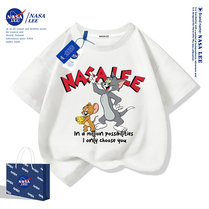 【48 ชั่วโมงจัดส่ง】 เสื้อยืดเด็ก NASA ผ้าฝ้ายนุ่ม ไซส์สบาย Tom & Jerry ระบายอากาศดี