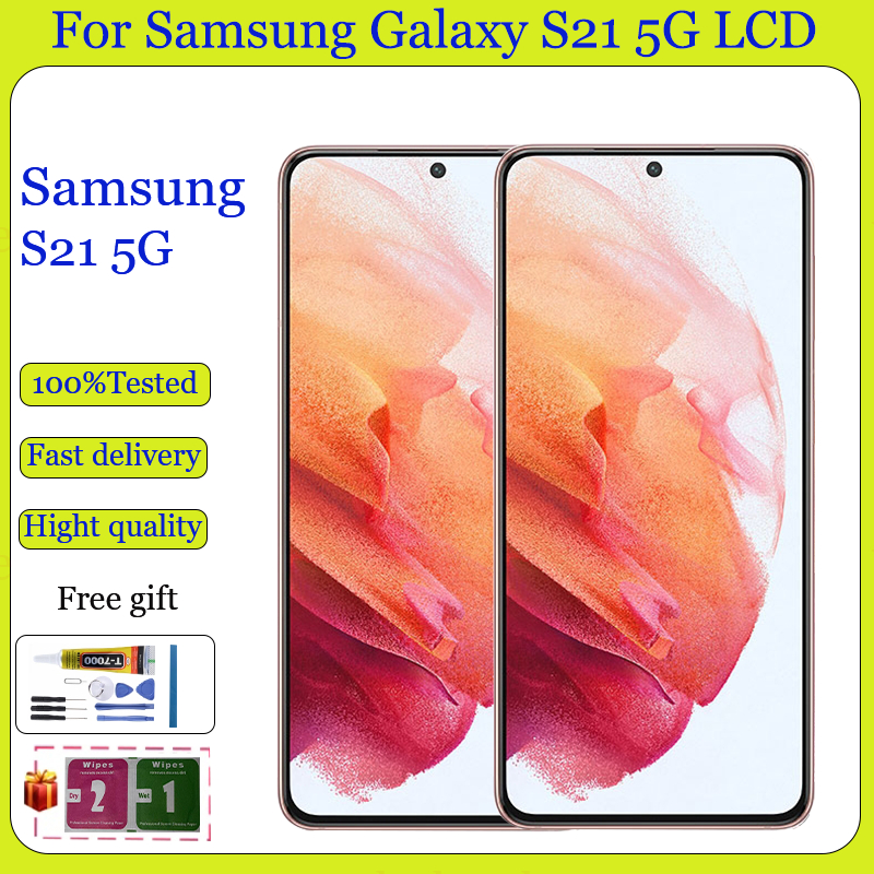 Original AMOLED สําหรับ Samsung Galaxy S21 5G จอแสดงผล LCD หน้าจอสัมผัสพร้อมการเปลี่ยนกรอบ