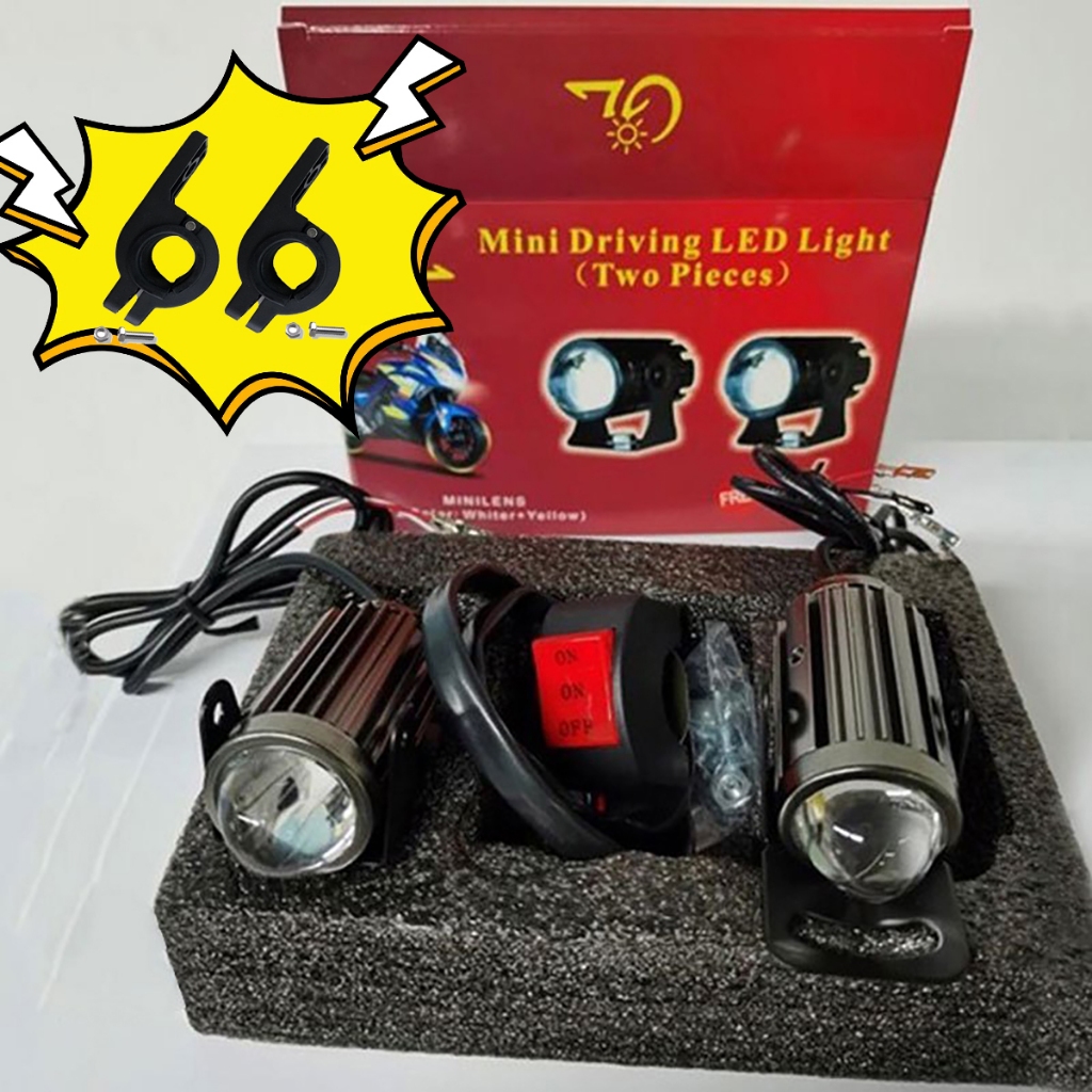 Mini Driving Light White+Yellow Pair of Universal High quality 20W * 2 With Switch for Motorcycle