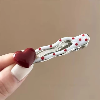 สไตล์เกาหลี Red Love Polka Dot Duckbill คลิปหญิง High-End กิ๊บติดผมสไตล์ใหม่ด้านข้างหักกิ๊บติดผม