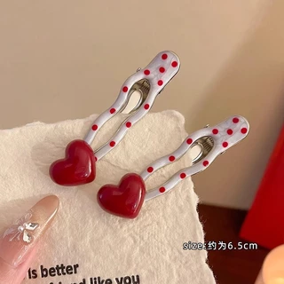 สไตล์เกาหลี Red Love Polka Dot Duckbill คลิปหญิง High-End กิ๊บติดผมสไตล์ใหม่ด้านข้างหักกิ๊บติดผม