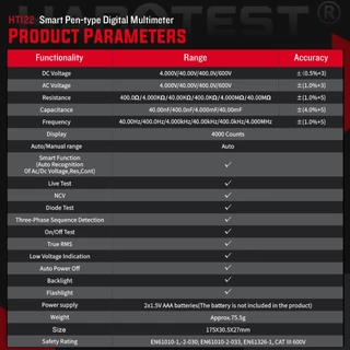 HABOTEST HT122 ปากกา อัจฉริยะ มัลติมิเตอร์ 600V AC/DC มัลติมิเตอร์ดิจิตอล 4000 การนับ มัลติมิเตอร์ NCV AC / DC ตรวจจับลําดับเฟสอัตโนมัติ